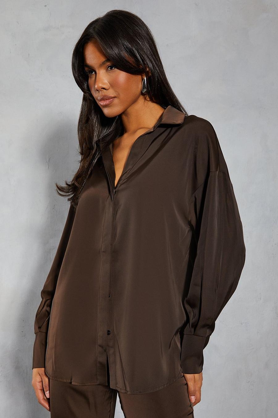Chocolate Satin Relaxed Shirt  image number 1
