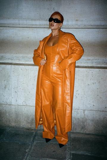 Leather Look Longline Coat orange