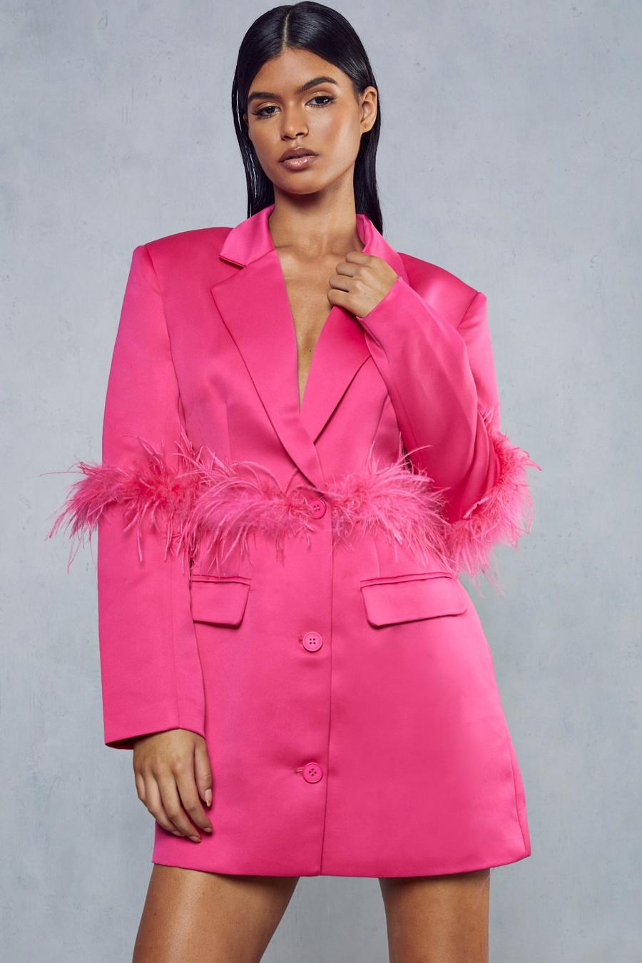 Pink Premium Feather Detail Blazer Dress