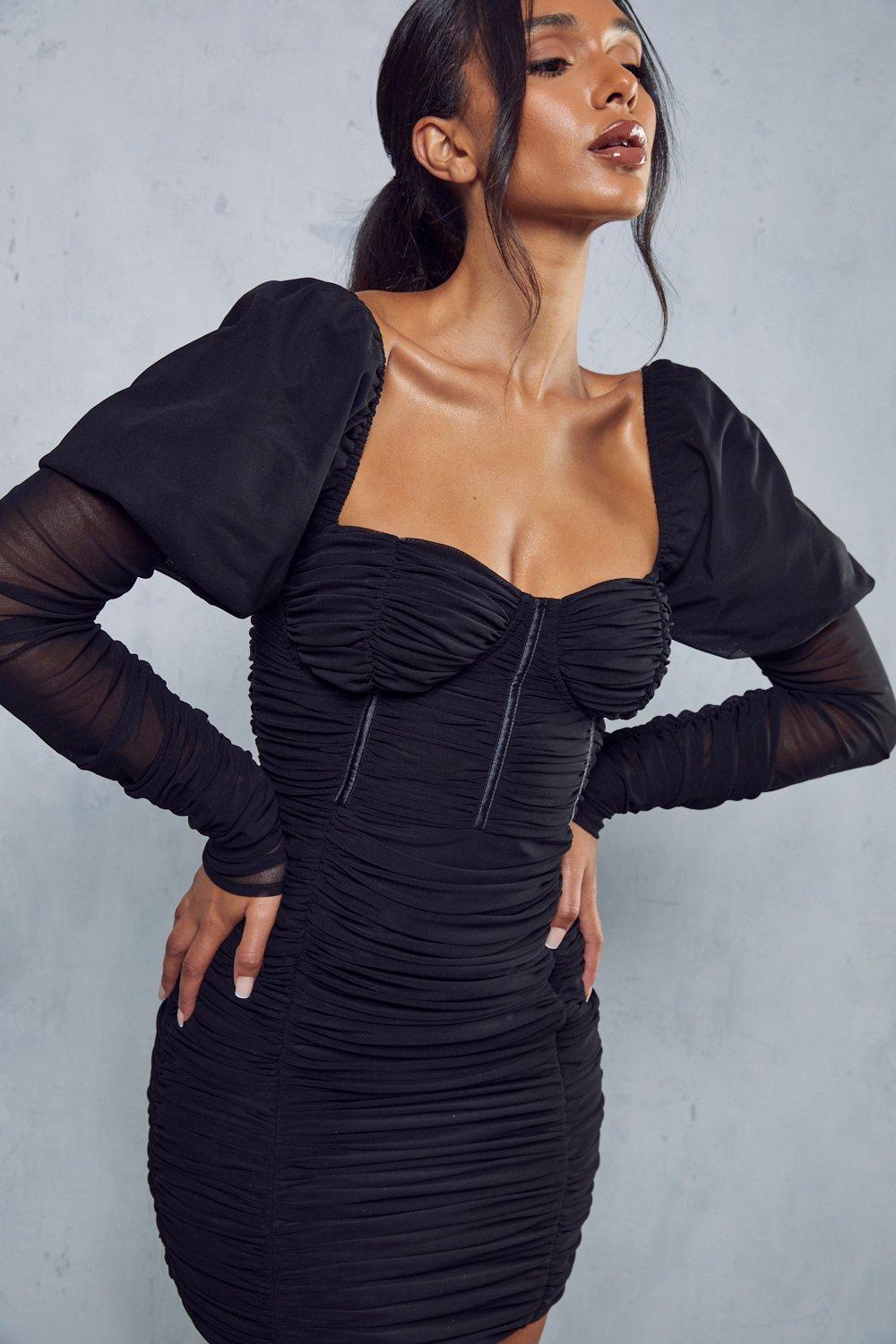 Puff mesh outlet sleeve dress