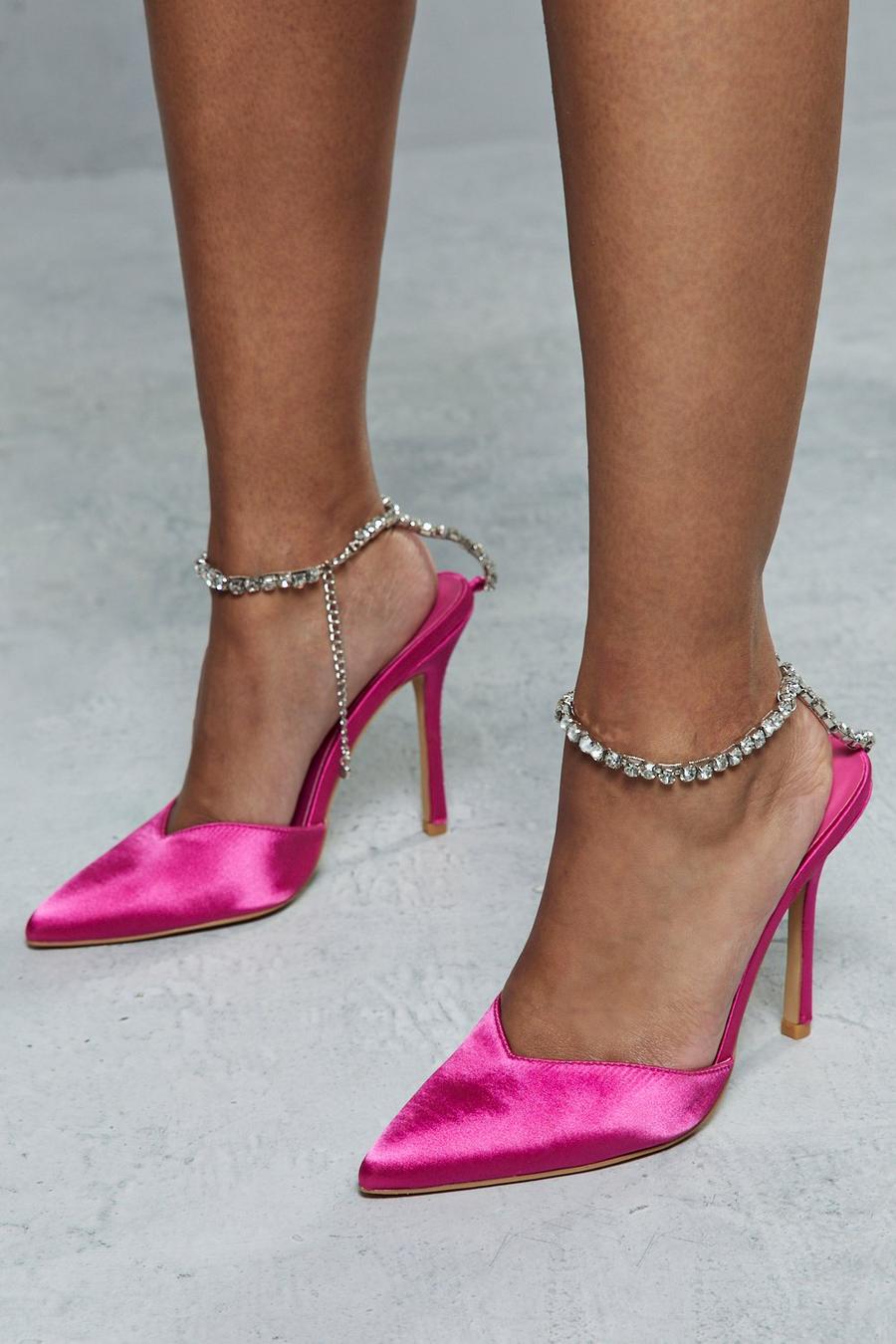 Pink Diamante Ankle Strap Detail Strappy Heels image number 1