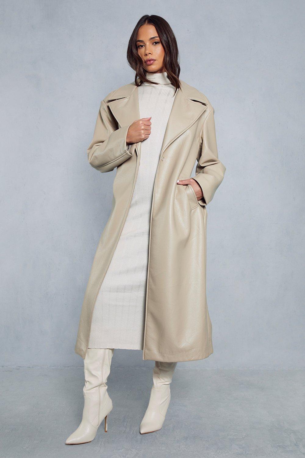 Leather look trench on sale coat