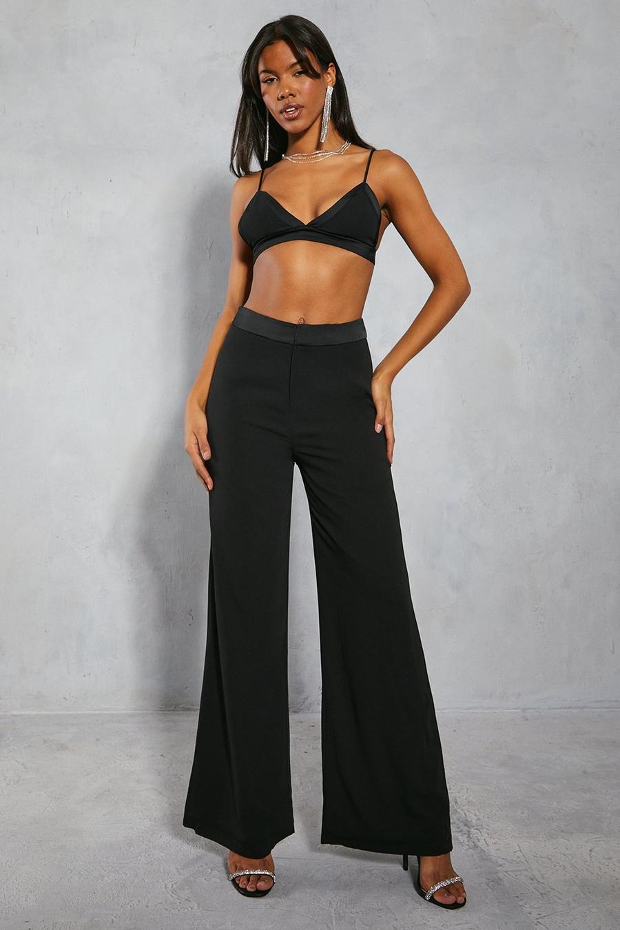Black Satin Trim Top And Trouser Co-ord