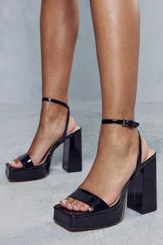 MissPap black Square Toe Platform Strappy Heels