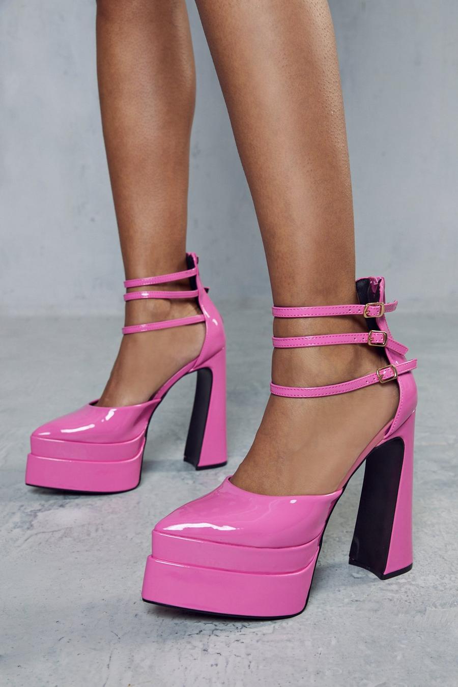 Pink Extreme Platform Triple Strap Heels image number 1
