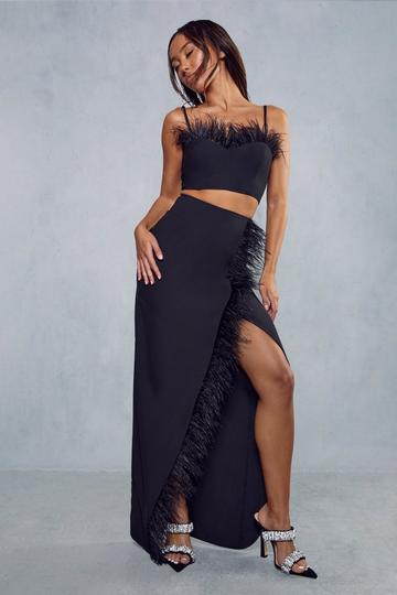 Premium Feather Top & Wrap Skirt Co-ord black