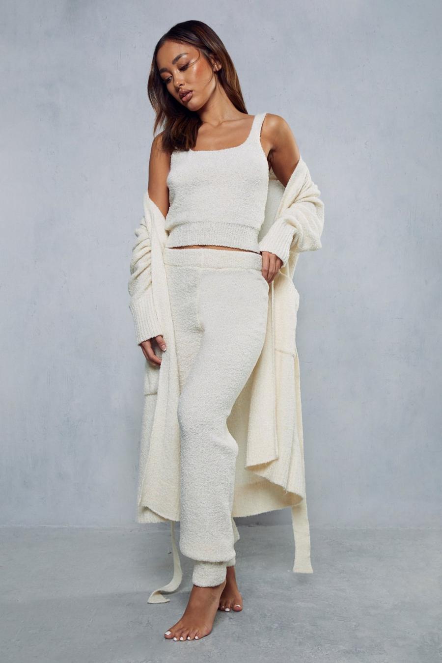 Cream Cosy Knit Crop Top & Jogger Co-ord image number 1