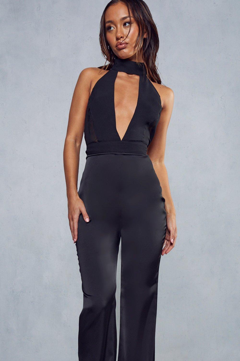 Black halterneck cheap jumpsuit uk