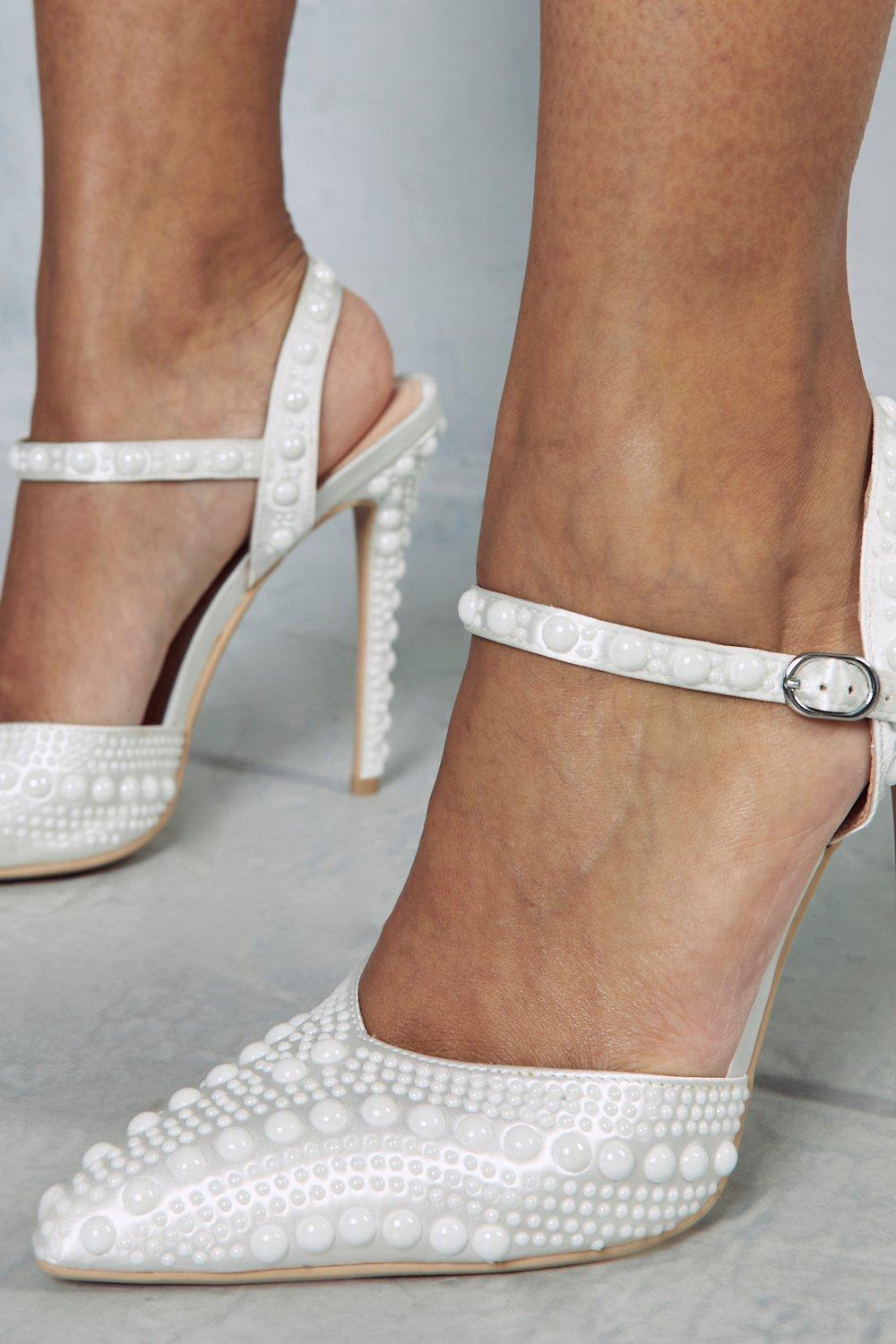 Pearl Detail Embellished Strappy Heels