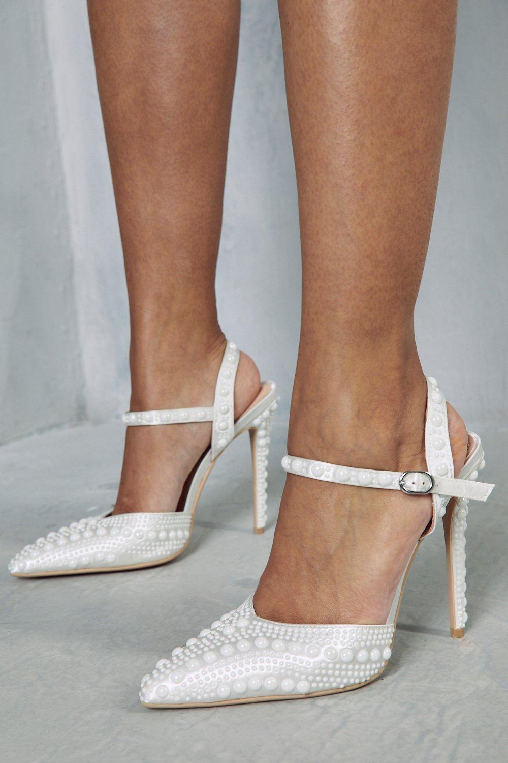 Pearl Detail Embellished Strappy Heels