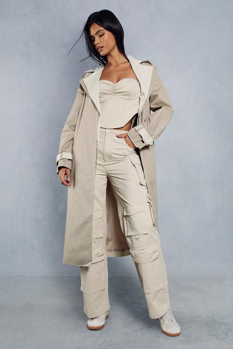 Stone Longline Contrast Trench Coat image number 1