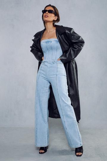 Bandeau Denim Wide Leg Jumpsuit mid wash