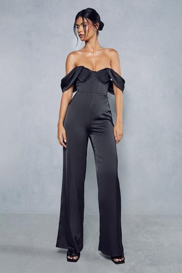 Satin Corset Bardot Jumpsuit black