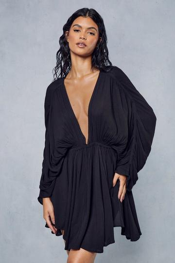 Crinkle Sheer Plunge Front Volume Playsuit black