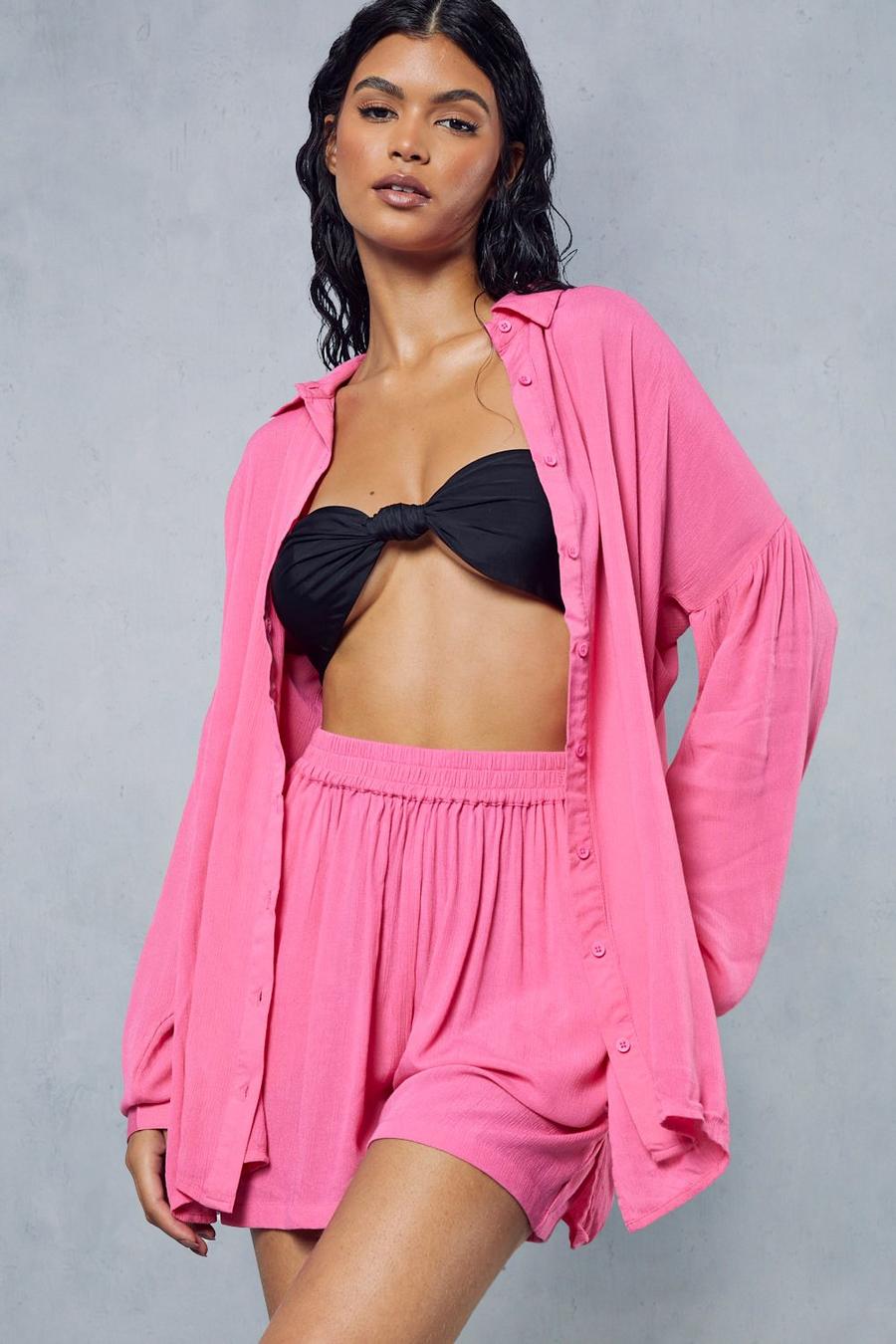 Pink Crinkle Sheer Relaxed Shirt image number 1