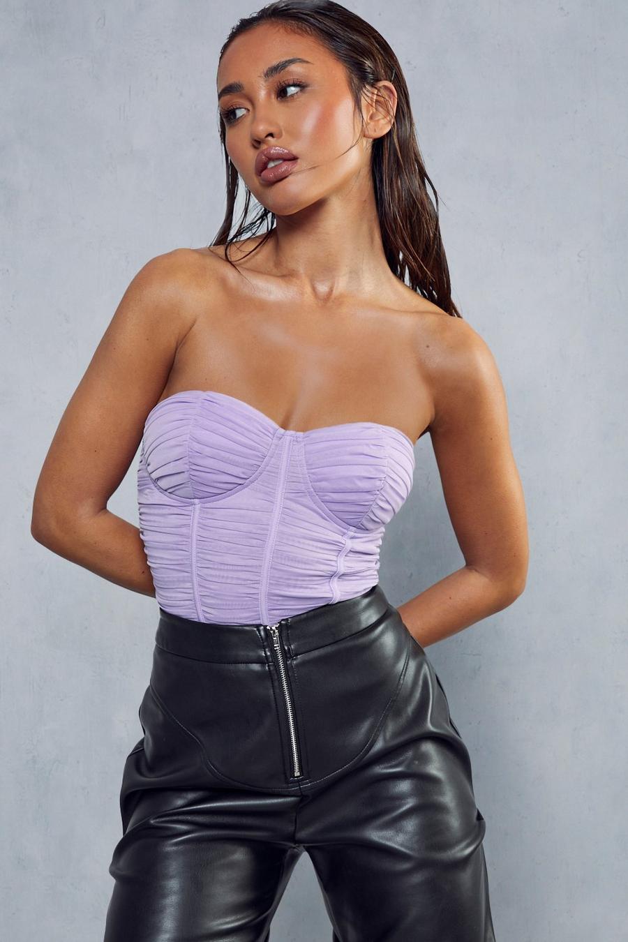 Lilac Premium Mesh Corset Bandeau Bodysuit image number 1