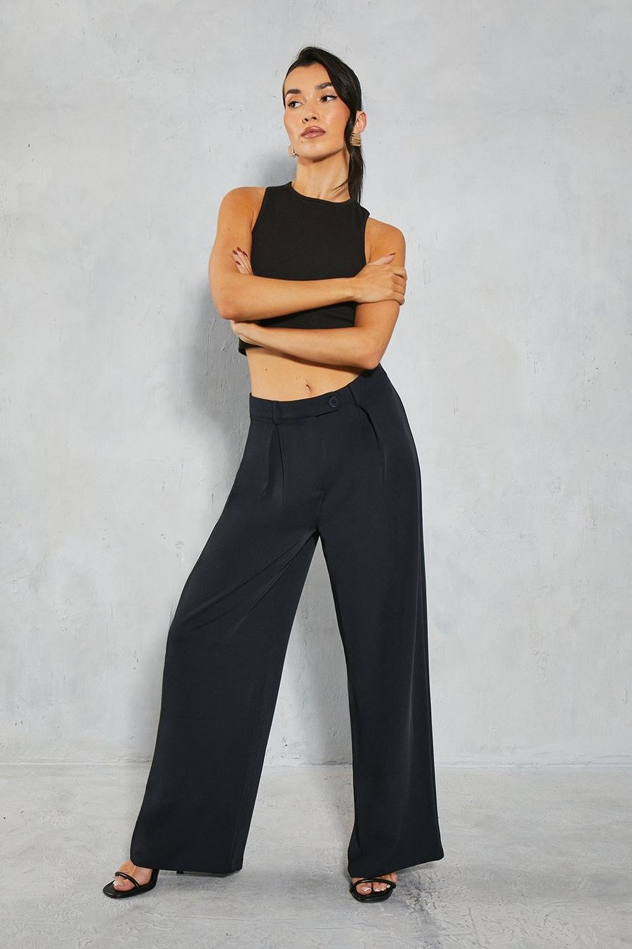 Navy Pleat Front Relaxed Wide Leg Trousers image number 1