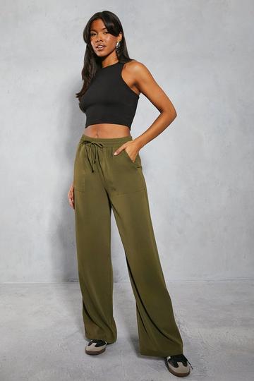 Khaki Pocket Detail Wide Leg Trousers