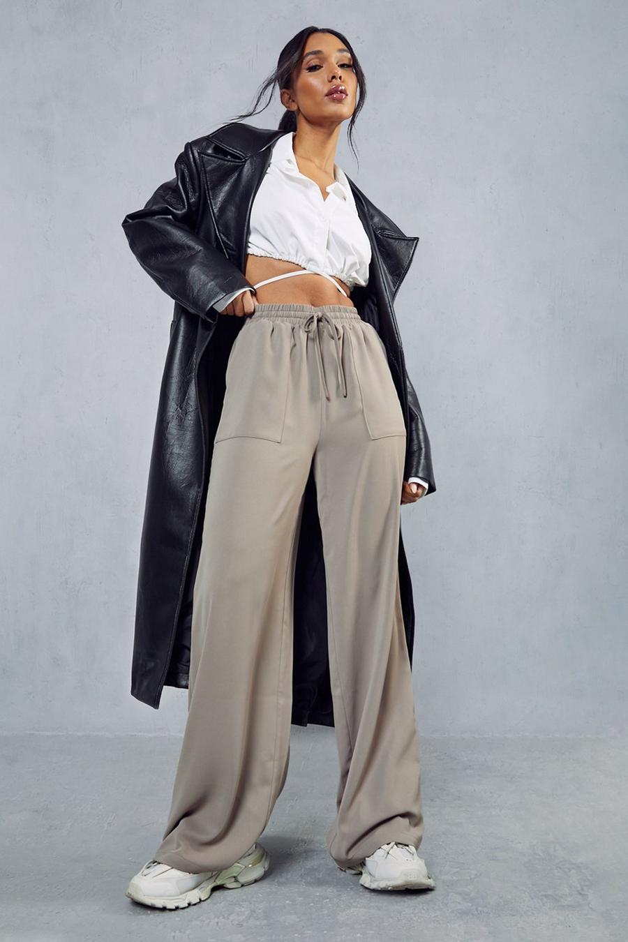 Taupe Pocket Detail Wide Leg Trousers image number 1