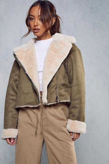 Faux Suede Aviator Jacket khaki