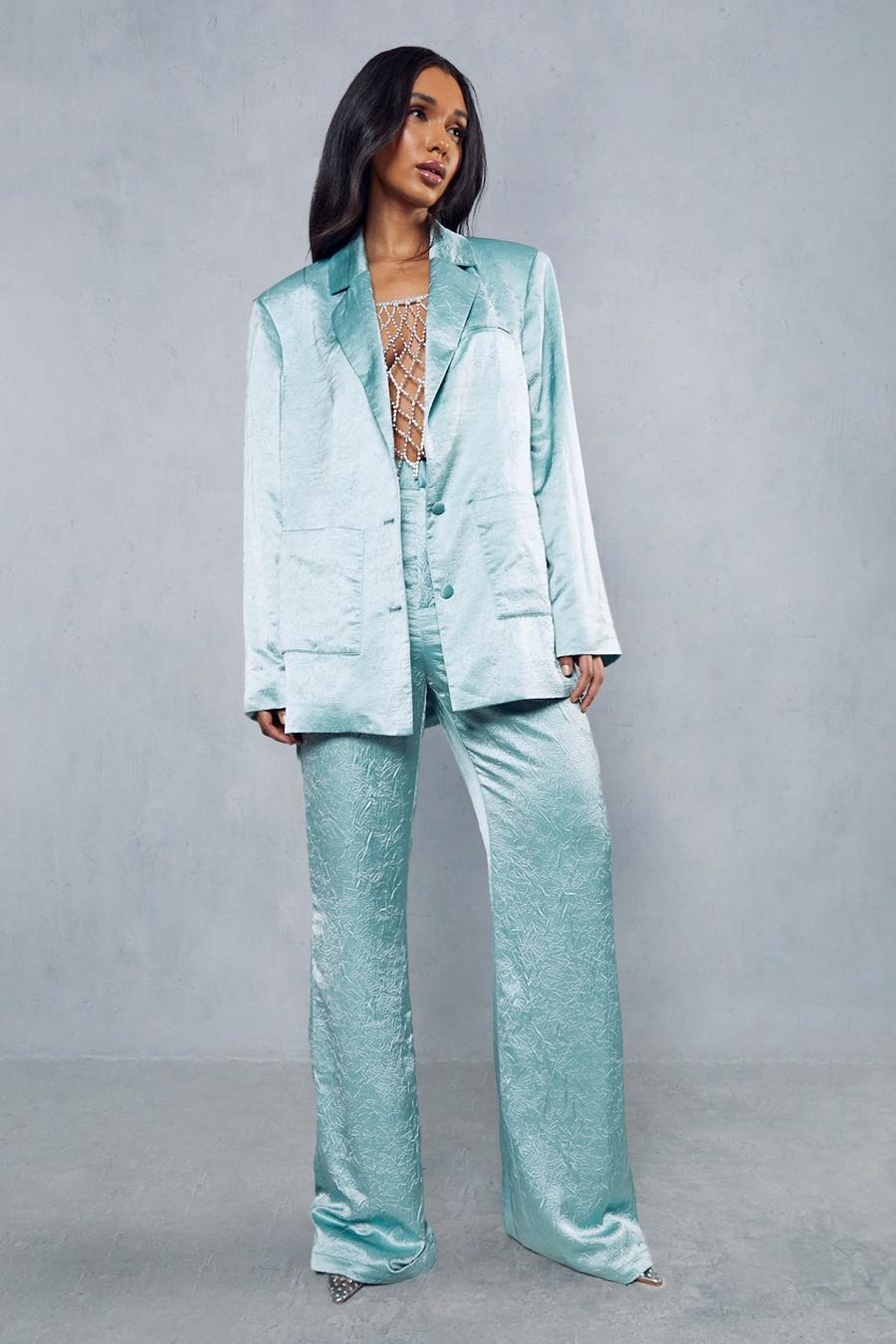 Mint Wide Leg Crinkle Satin Trousers image number 1