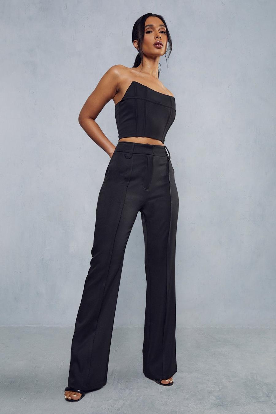 Black High Waist Seam Detail Trousers image number 1