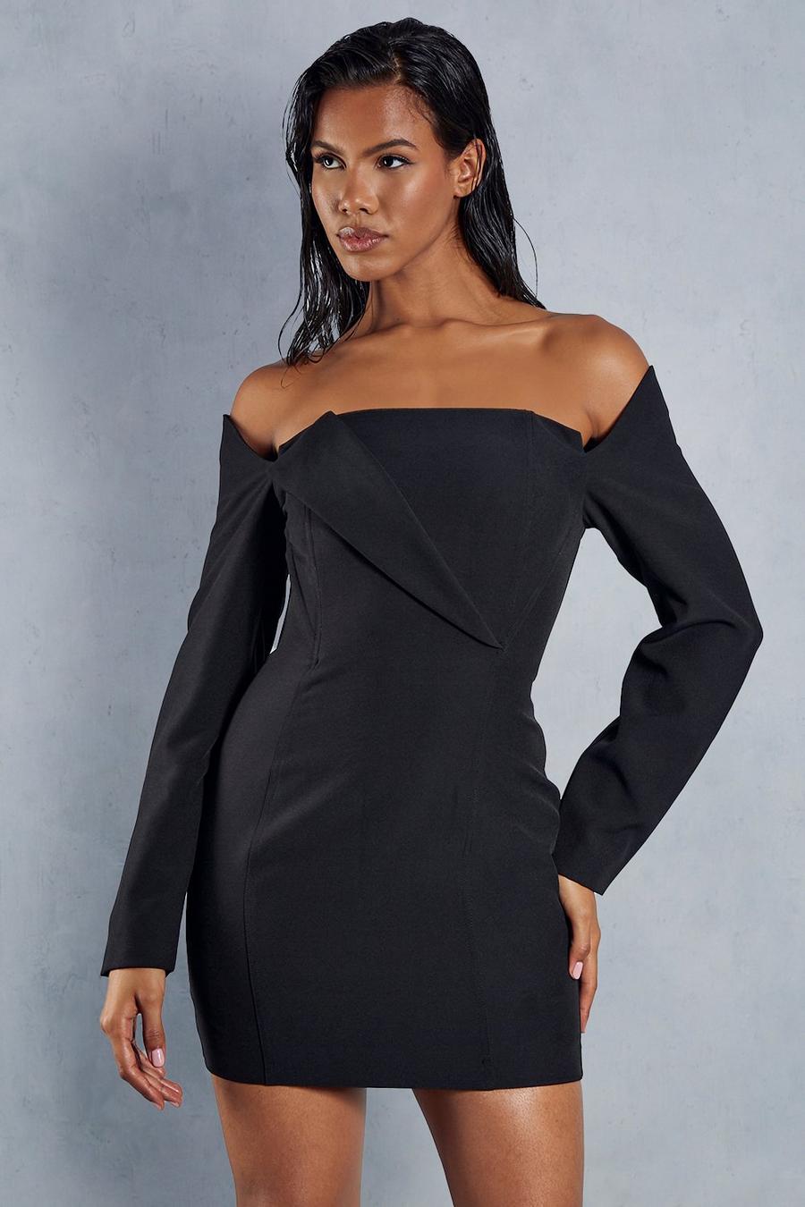 Black Structured Off Shoulder Mini Dress