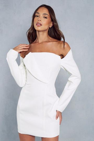 Structured Off Shoulder Mini Dress ivory