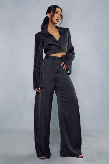 Plisse Side Wide Leg Trousers black