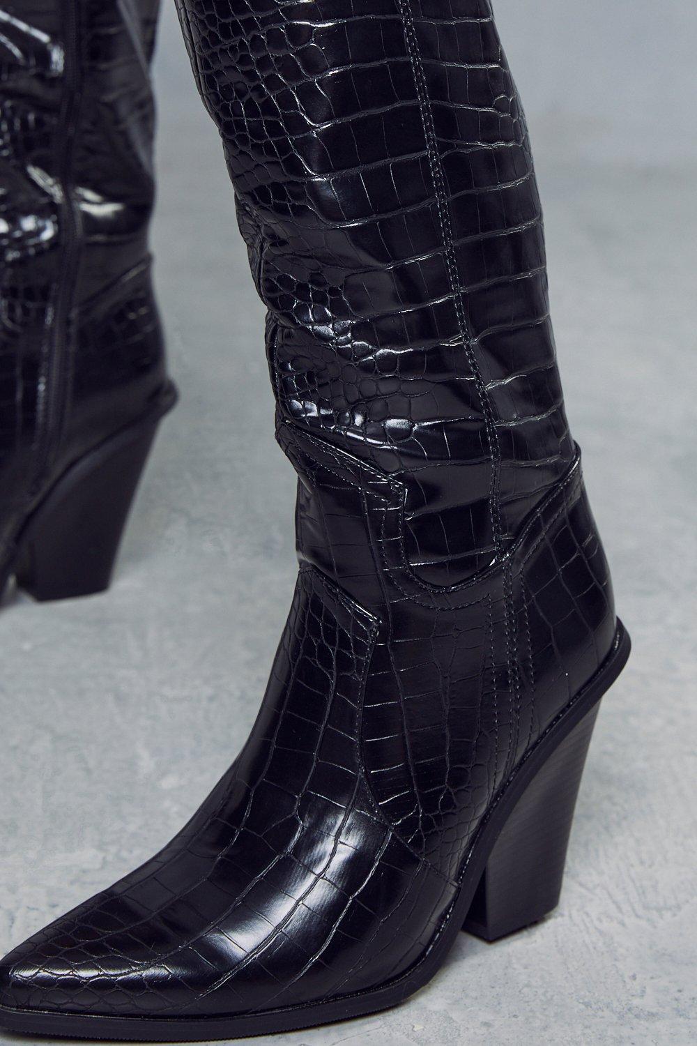 Premium Croc Knee High Cowboy Boots