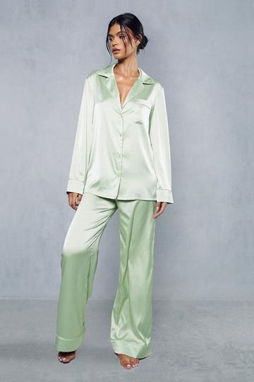 Diamante Satin Pj Trousers Set sage