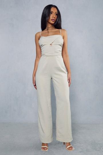 Linen Look Twist Detail Jumpsuit stone