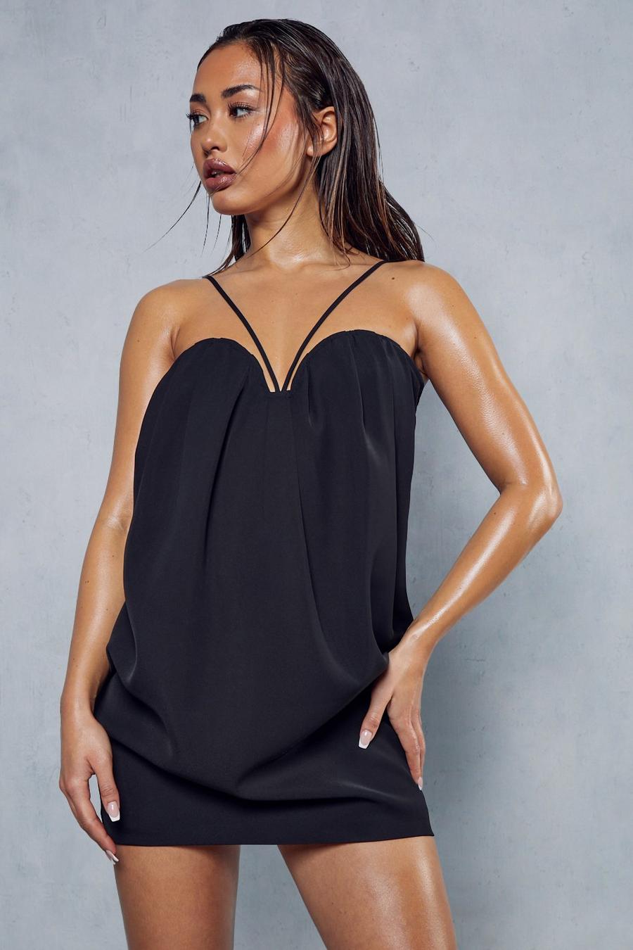 Black Curved Bust Strappy Neck Mini Dress image number 1