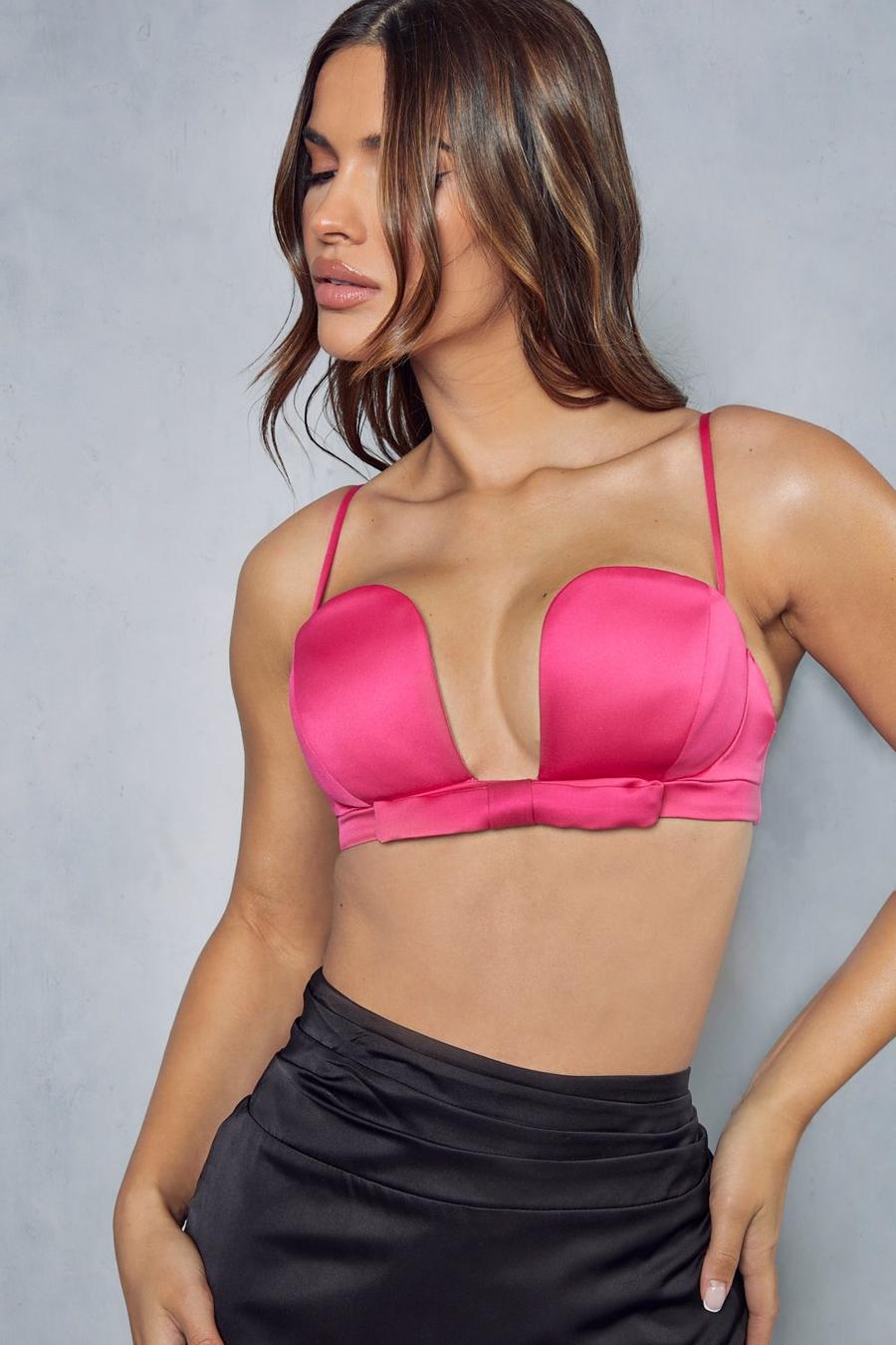 Hot pink Bow Detail Cupped Plunge Bralet image number 1