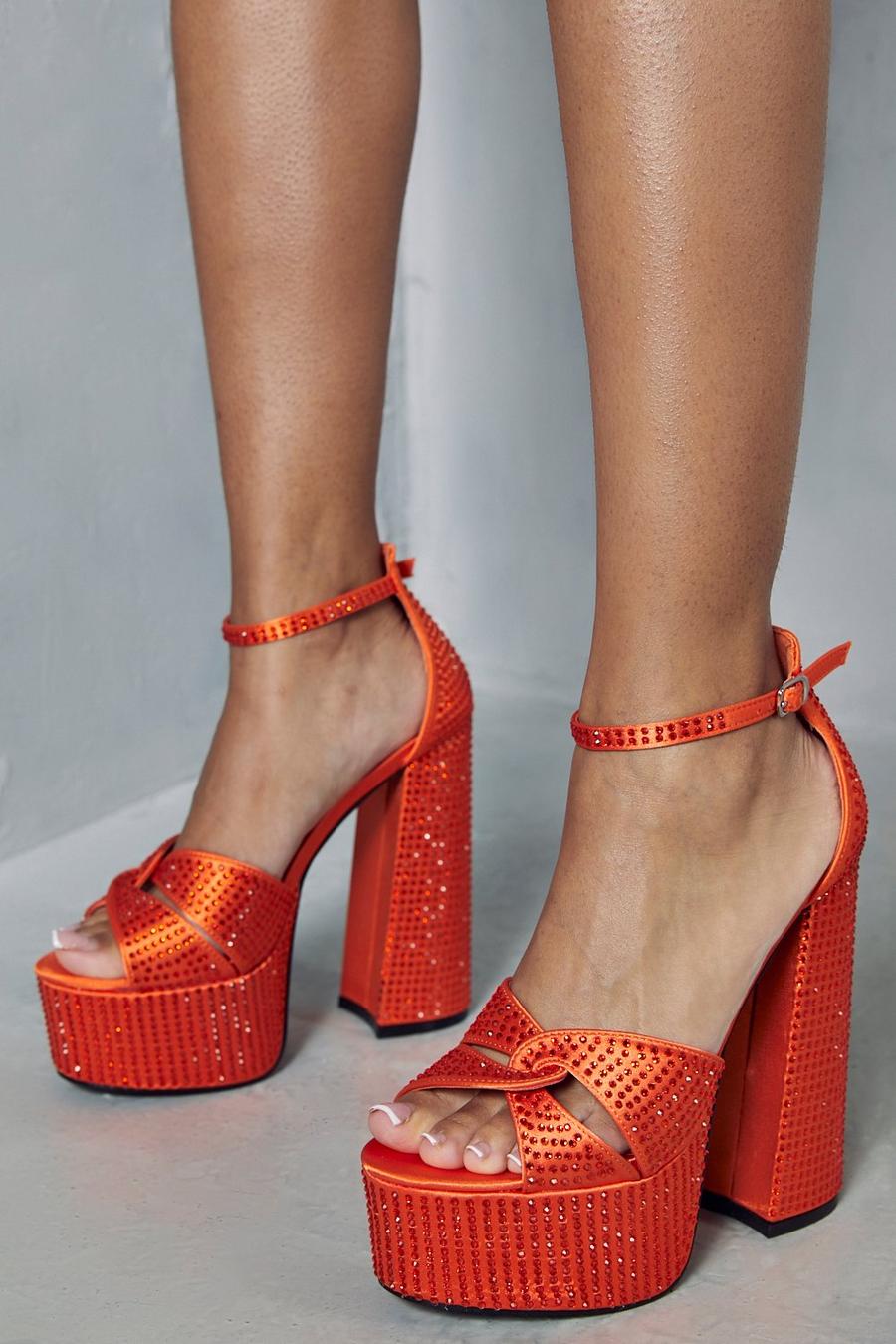 Orange Diamante Extreme Platform Heels image number 1