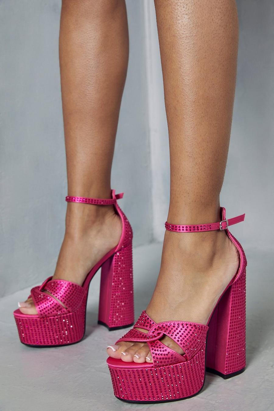 Pink Diamante Extreme Platform Heels image number 1