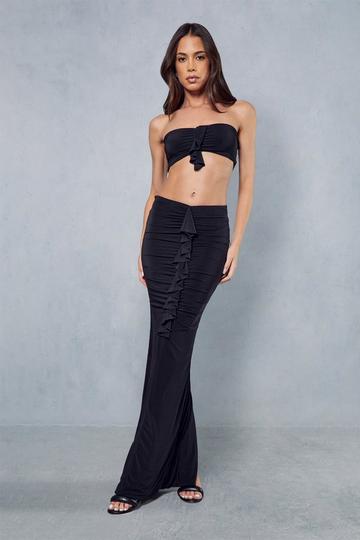 Soft Touch Double Layer Bandeau Frill Maxi Skirt Co-ord black