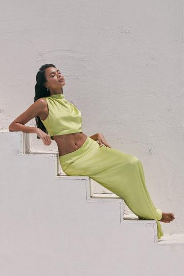 Satin Split Back Maxi Skirt lime