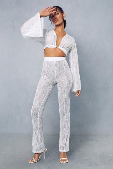 Lace Twist Shirt And Seam Detail Trouser Co-ord white