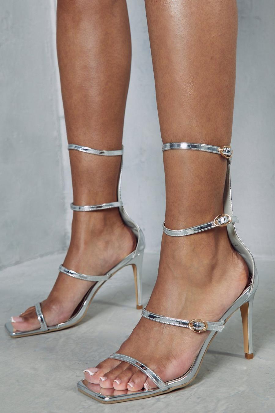 Silver Buckle Detail Square Toe Heels image number 1
