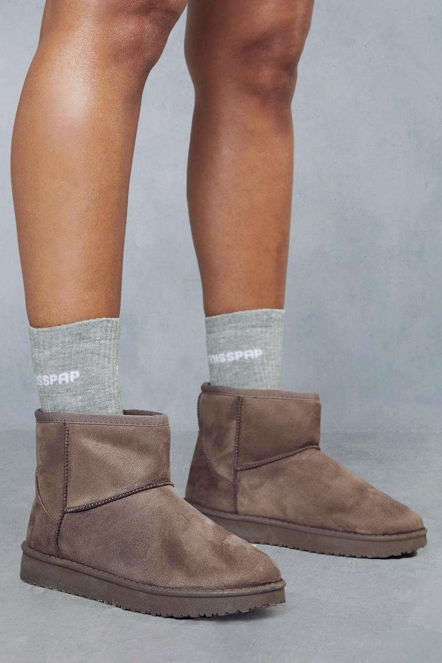 Brown Faux Fur Lined Mini Ankle Boots image number 1