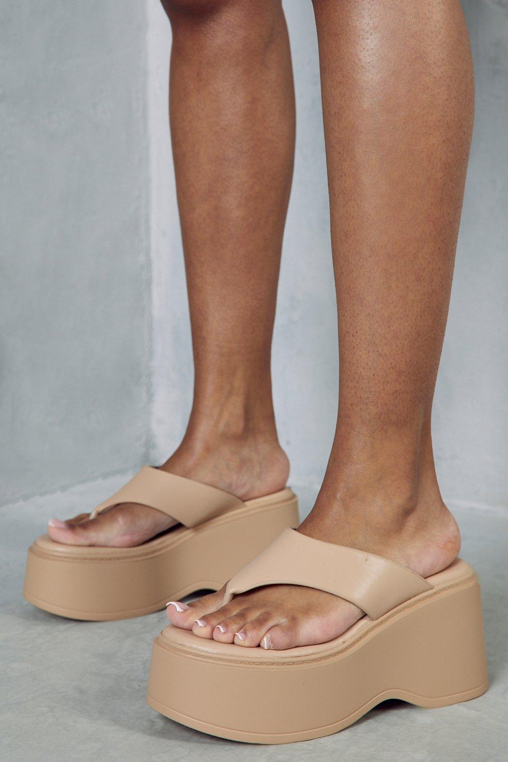 Leather Look Platform Flip Flops