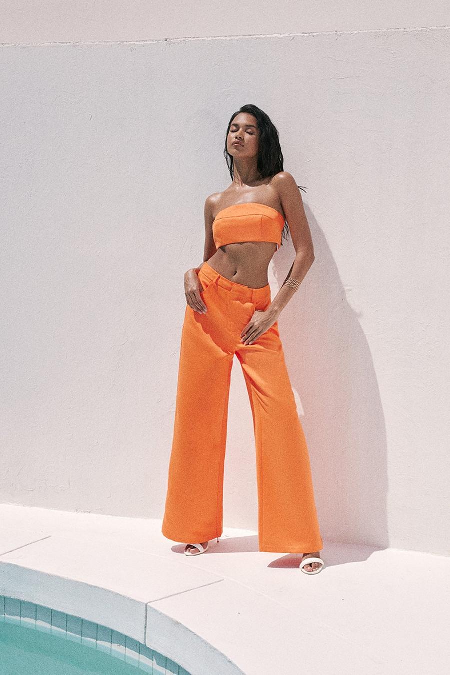 Orange Premium Tailored Satin High Waisted Wide Leg Trousers image number 1