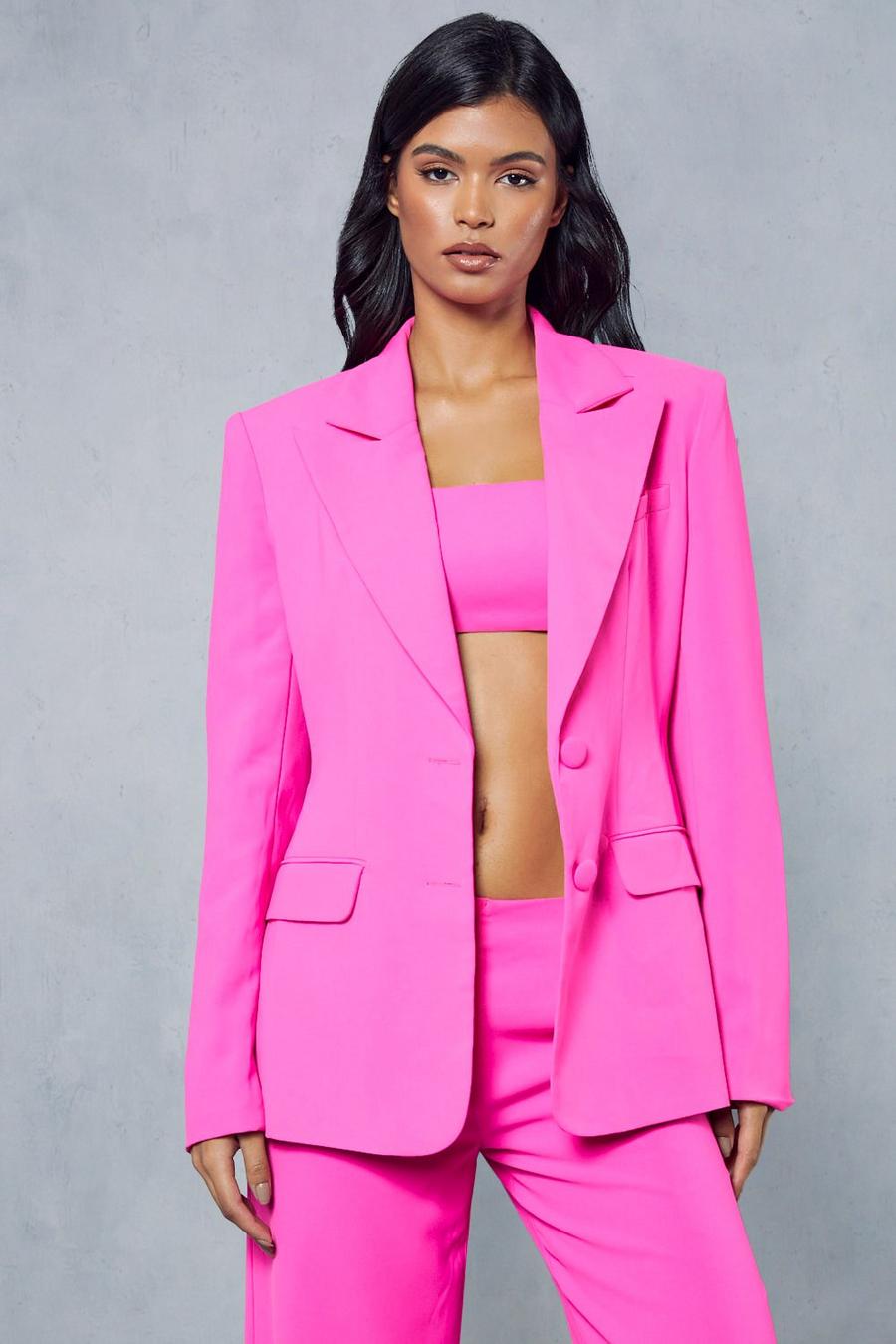 Pink Tailored Premium Structured Contrast Cinched Blazer