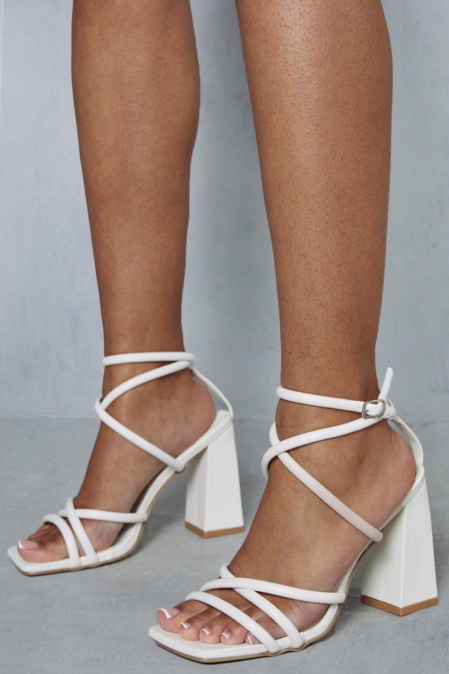 White Strappy Block Heel Sandals image number 1