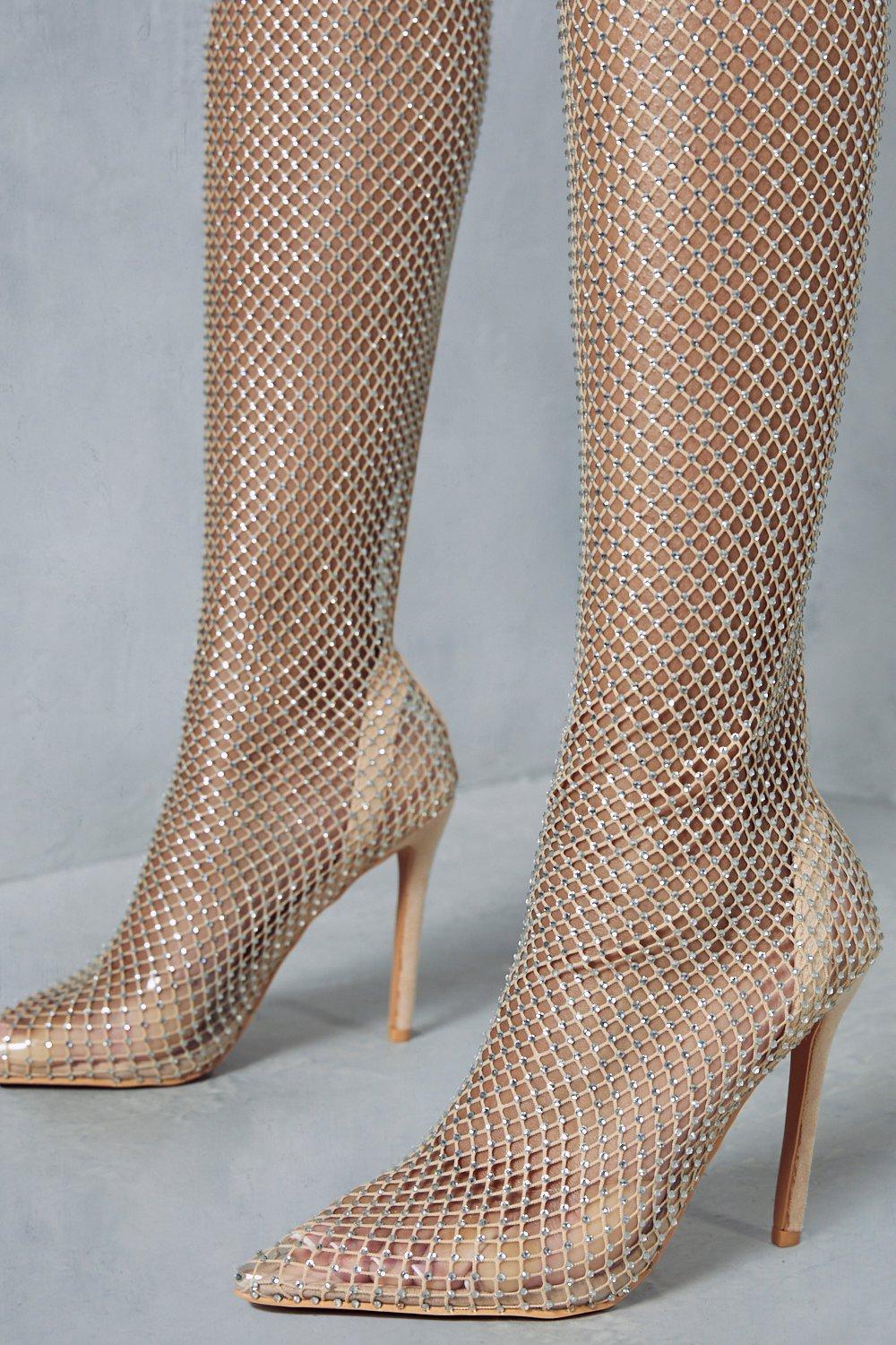 Fishnet knee highs outlet boots