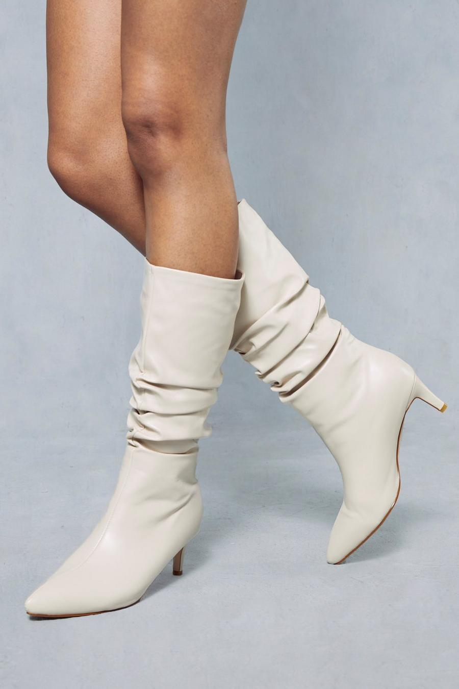 Nude Leather Look Mid Heel Ankle Boots image number 1