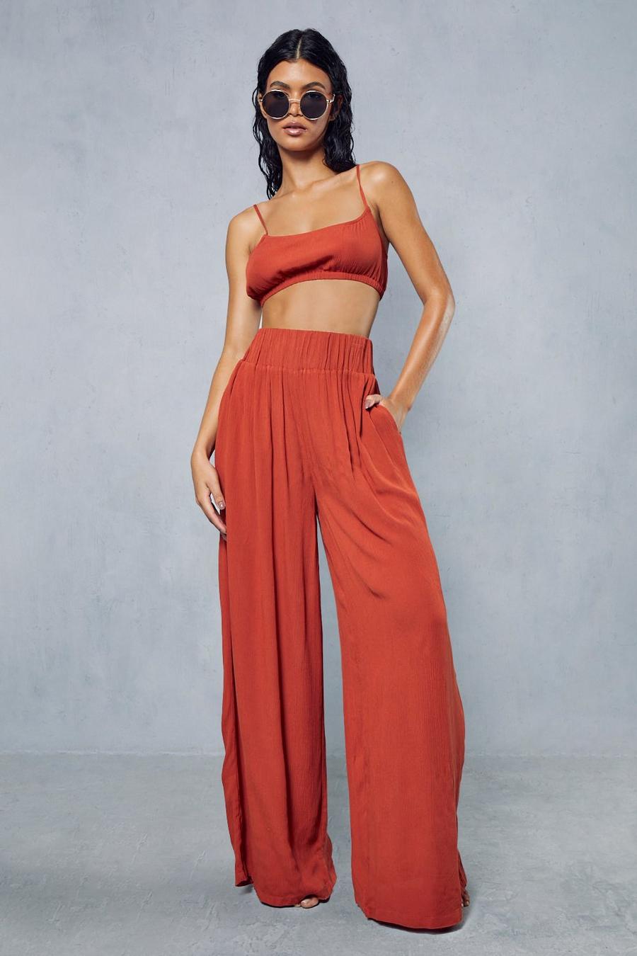 Rust Crinkle Cami And Wide Leg Trouser Co-ord image number 1