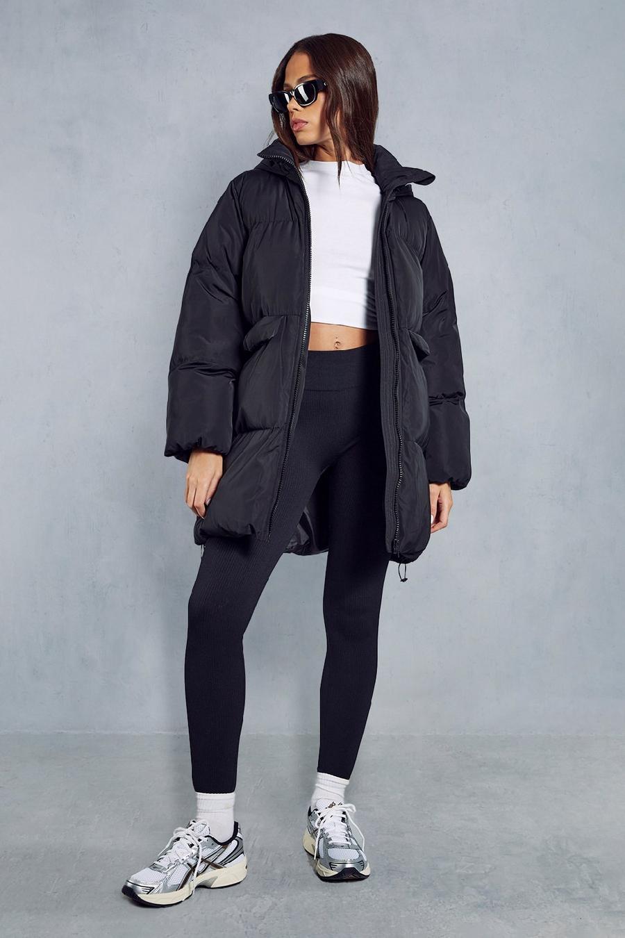 Black Zipped Hood Oversized Puffer Coat
