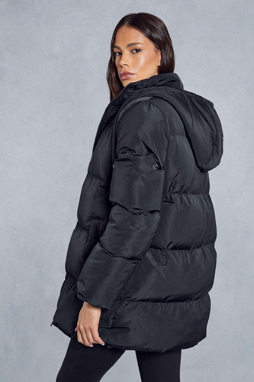 Black knee shop length puffer jacket